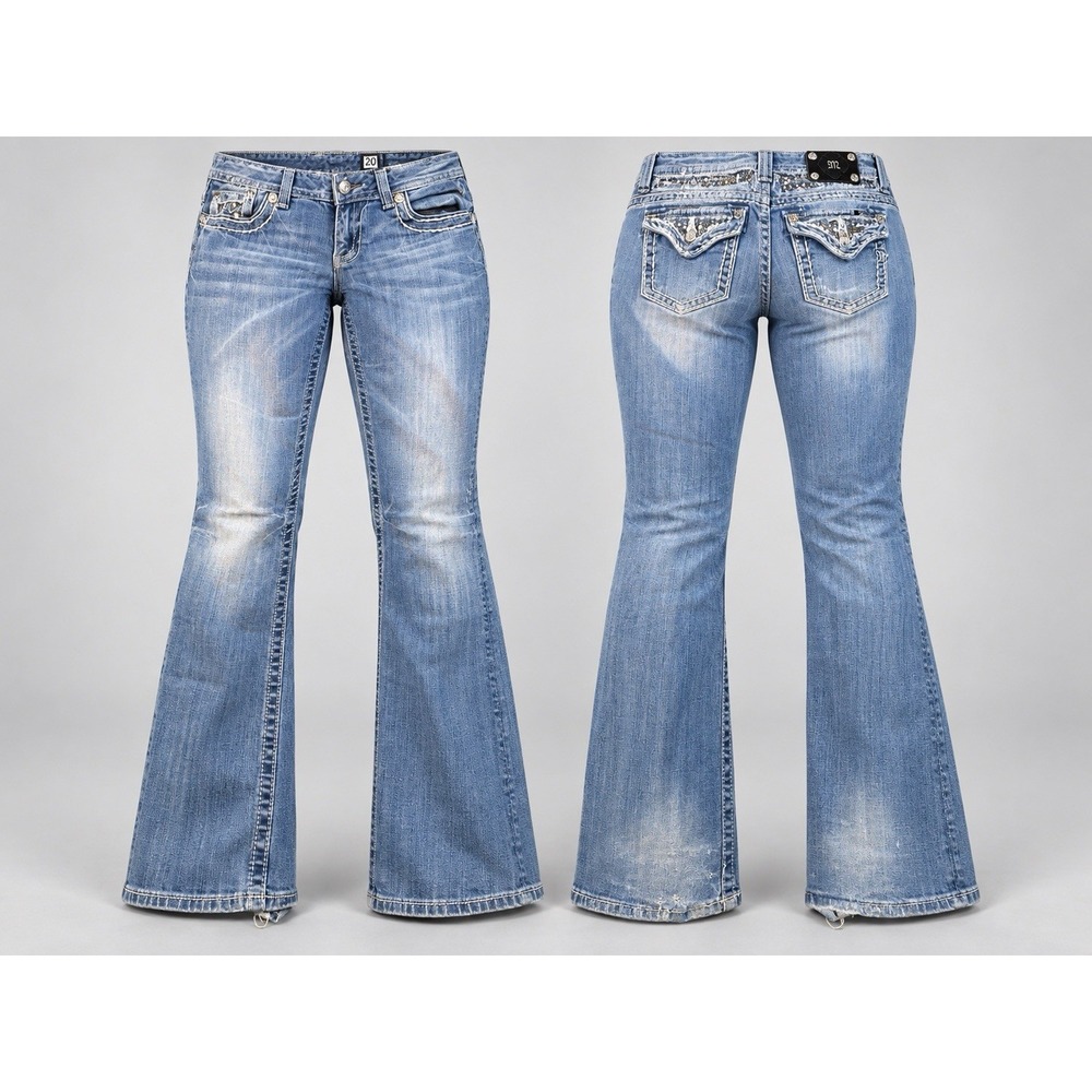 MISSME Boot Jean women 30x33 sequins thick stitch whiskering embelished je6067ex